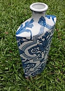 Tall blue scrollwork vase, view 3