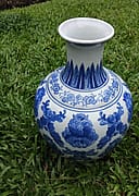 Round blue peony vase, view 1