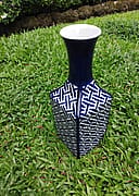 Angular blue geometric vase, view 1