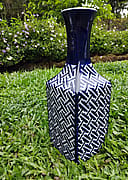 Angular blue geometric vase, view 2