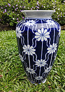 Cobalt blue daisy vase, view 1