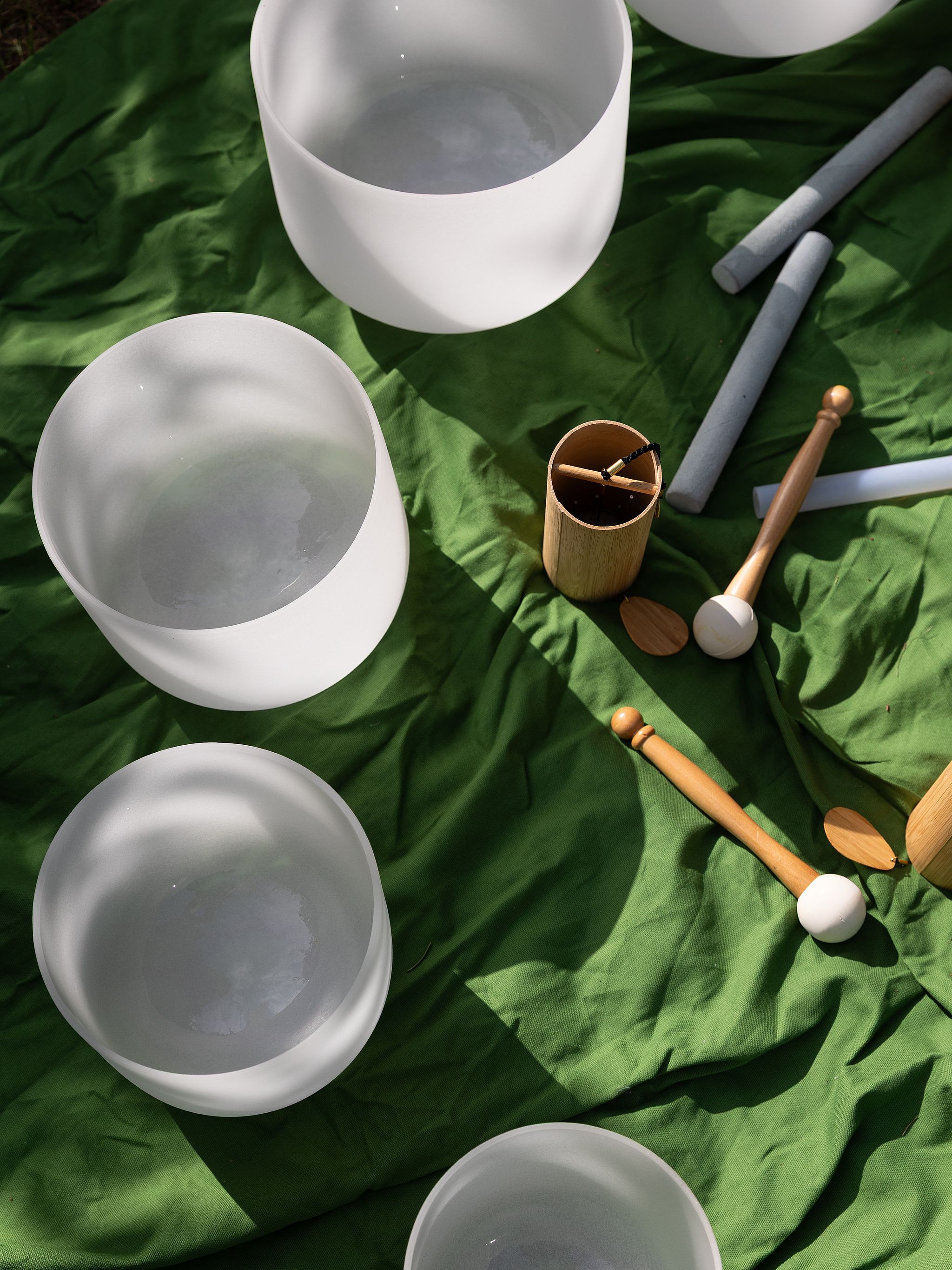 Sound bath with singing bowls