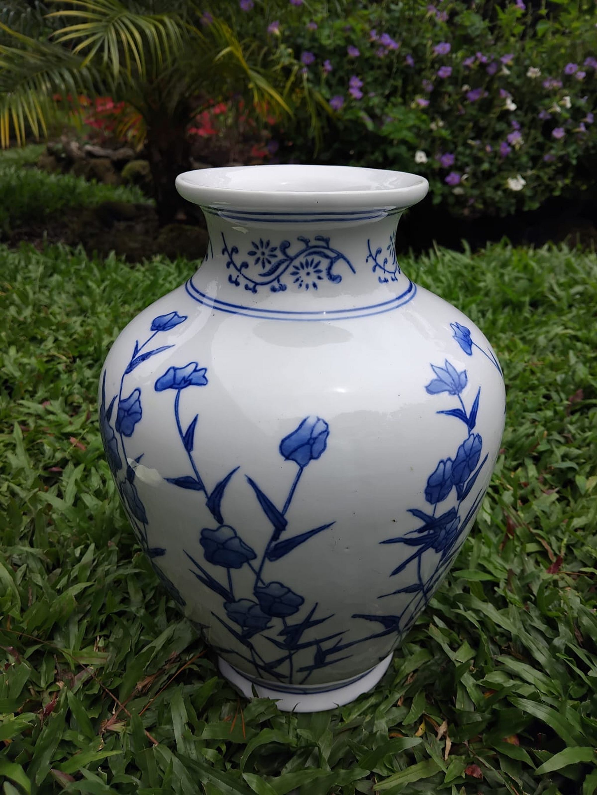 Blue wildflower ginger-jar vase, view 1